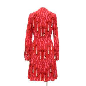 VALENTINO LIPSTICK WAVE PRINTED SILK FLARE DRESS ワンピース シルク