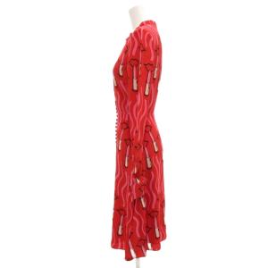 VALENTINO LIPSTICK WAVE PRINTED SILK FLARE DRESS ワンピース シルク