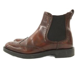 TOD'S サイドゴアブーツ レザー ウィングチップ メダリオン 36 茶 ブラウン /JS GY19