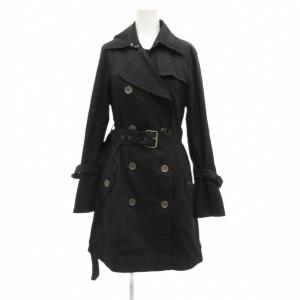 トレンチコート ダブル 裏地チェック メタルボタン 38 黒 ブラック /JS GY19