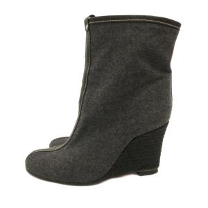 Christian Louboutin ショートブーツ ウェッジソール メルトン ステッチ 38 グレー /JS AA GY19