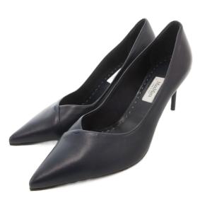 美品 パンプス 36 23cm シューズ ハイヒール レザー ポインテッドトゥ 紺 ネイビー /AE GY19