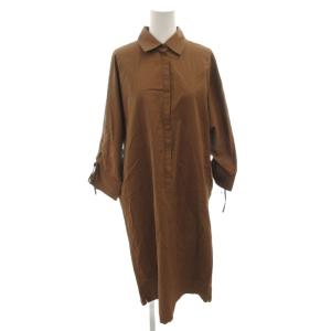 白タグ シャツワンピース レースアップ プルオーバー 長袖 42 茶 ブラウン /FF GY19