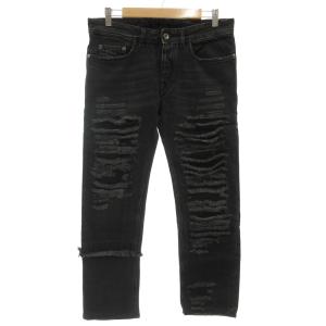 デニムパンツ ジーンズ ボタンフライ ダメージ加工 カットオフ 切替 28 黒 ブラック TYPE-2510