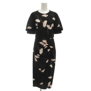 ロングワンピース 半袖 花柄 フラワープリント 40 黒 ブラック ピンク /GV GY19