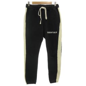 サイドライン スウェットパンツ イージー バイカラー ロゴ 裏起毛 S 黒 ブラック 白 ホワイト /GV