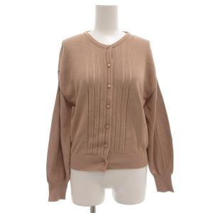 レーシーホールガーメントニットカーディガン 長袖 薄手 リボン コットン 38 ピンクベージュ /GV