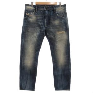 KRAYVER スリムテーパード デニムパンツ ジーンズ ジップフライ ダメージ加工 32 インディゴブルー