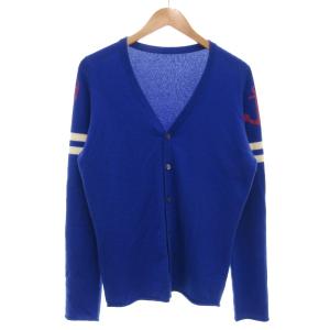 カーディガン ニット Vネック ドクロボタン 長袖 ロール サイドライン 青 ブルー /GV GY19