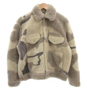 ボアジャケット ブルゾン レザー S ベージュ カモフラ柄 スナップボタン /FF GY19