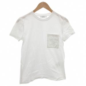 Tシャツ カットソー 白 ホワイト 半袖 ラウンドネック ロゴ刺繍 /FF GY19