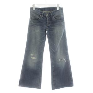 デニムパンツ ジーンズ インディゴ ブルー フレア ダメージ加工 色落ち加工 /PP GY03