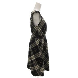 BURBERRY BLUE LABEL ノースリーブワンピース ウール 38 黒 ブラック チェック柄 ラウンドネック ひざ丈 /FF GY64