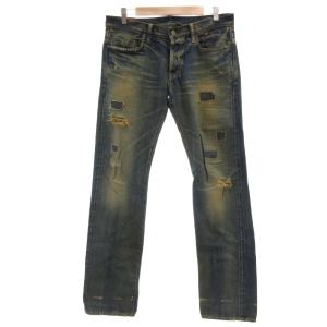 小窓 デニム パンツ ジーンズ ストレート スタッズ セルビッチ 赤耳 32 ブルー 青系 4AP-2103