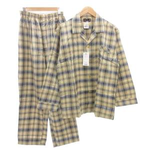 タグ付き パジャマ セットアップ 長袖シャツ イージーパンツ オープンカラー チェック柄 M ベージュ