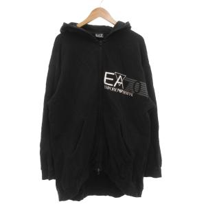 EA7 ジップアップパーカー スウェット フーディ M オーバーシルエット 裏毛 ロゴプリント 黒 ブラック