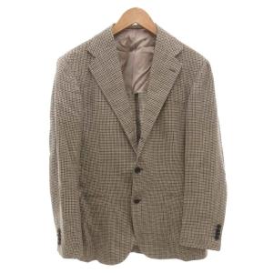 テーラードジャケット シルク混 リネン混 50 ベージュ 千鳥柄 ノッチドラペル /FF
