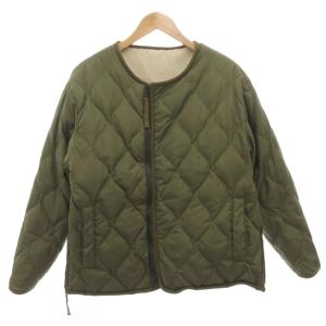 ミリタリー リバーシブル クルーネック ダウンジャケット ブルゾン M 白 ホワイト 緑 グリーン キルティング