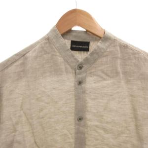 EMPORIO ARMANI バンドカラーシャツ 長袖 リネン M グレー /FF GY03