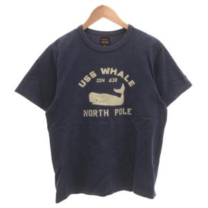 Tシャツ カットソー USS WHALE プリント クジラ 半袖 38 紺 ネイビー /FF GY03