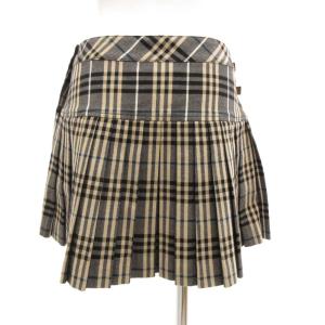 BURBERRY BLUE LABEL ミニスカート プリーツ 3連ベルト チェック柄 36 黒 ブラック ベージュ /JS