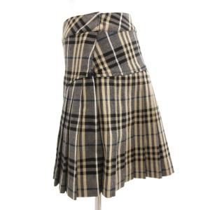 BURBERRY BLUE LABEL ミニスカート プリーツ 3連ベルト チェック柄 36 黒 ブラック ベージュ /JS