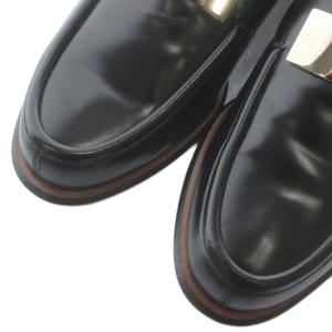 GUCCI ローファー モカシン レザー ロゴ メタルプレート 36 23?p 黒 ブラック 100 0427 /XZ