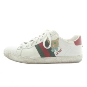GUCCI スニーカー レザー ローカット シェリーライン 猫 ねこ ロゴ 刺繍 38 25?p 白 ホワイト 664142