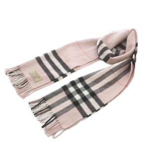 マフラー カシミヤ チェック柄 フリンジ ピンク