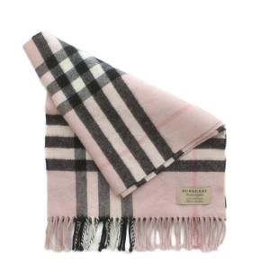 BURBERRY マフラー カシミヤ チェック柄 フリンジ ピンク