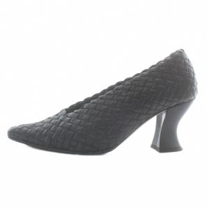 BOTTEGA VENETA パンプス レザー イントレチャート スクエアトゥ フレンチヒール 35.5 22.5cm 黒 ブラック