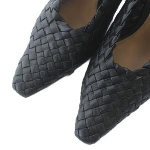 BOTTEGA VENETA パンプス レザー イントレチャート スクエアトゥ フレンチヒール 35.5 22.5cm 黒 ブラック
