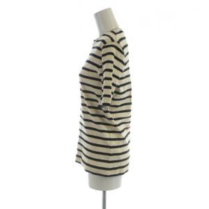 JIL SANDER＋ J40GC0111 23SS カットソー ニット 半袖 クルーネック ボーダー柄 S ベージュ 黒 ブラック