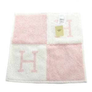 HERMES カレタオル アヴァロン タグ付き ハンドタオル ハンカチ ロゴ ピンク 白 ホワイト GY19 /MQ