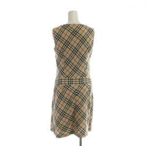BURBERRY BLUE LABEL ノースリーブワンピース ロング 長袖 ロゴ ノバチェック柄 38 ベージュ GY19 /MQ