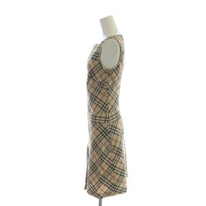 BURBERRY BLUE LABEL ノースリーブワンピース ロング 長袖 ロゴ ノバチェック柄 38 ベージュ GY19 /MQ