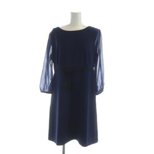 ロングワンピース シアー切替 長袖 2 L 紺 ネイビー GY19 /MQ