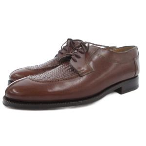 CARILLO ビジネスシューズ ドレス 革靴 レースアップ Uチップ レザー 編み込み 6.5 茶 ブラウン