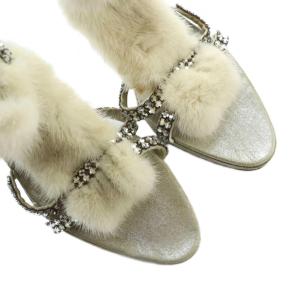 GUCCI サンダル パンプス パイソン型押し ファー スタッズ ハイヒール 9 26cm シルバー色 GY19 /MQ