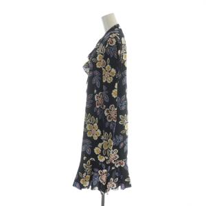 TORY BURCH ロングワンピース 長袖 絹 シルク 総柄 花柄 0 黒 ブラック マルチカラー GY19 /MQ