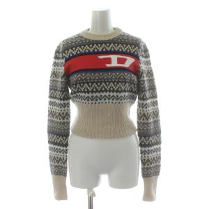 M-PASADENA ニット セーター 長袖 ウール クロップド丈 ノルディック柄 S ベージュ マルチカラー