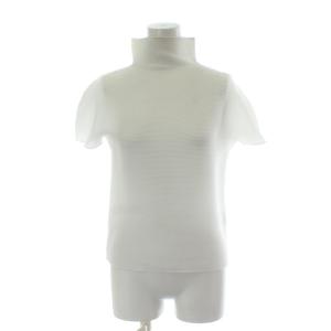 me ISSEY MIYAKE ストレッチプリーツ STRETCH PLEATS カットソー ブラウス 半袖 ハイネック 白 ホワイト
