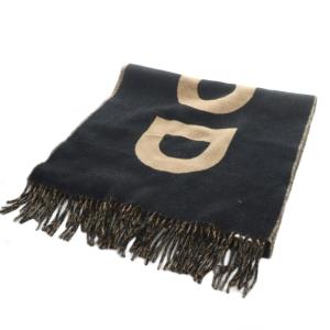 マフラー ストール ウール ロゴ フリンジ 茶 ブラウン 黒 ブラック GY19 /MQ