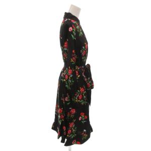 kate spade new york タグ付き オータム フローラル シルクブレンド シャツドレス ワンピース 花柄 長袖 XS 黒 ブラック