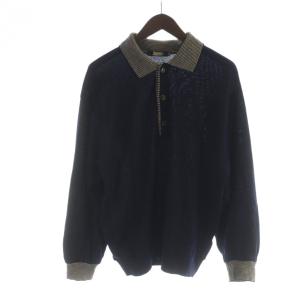 ヴィンテージ ニット ポロシャツ 長袖 ウール 50 紺 ネイビー GY19 /MQ