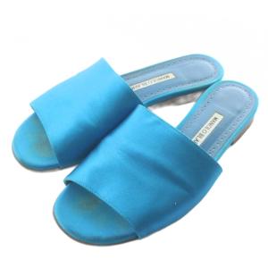 サテン フラット サンダル スライド 37 23.5cm ターコイズブルー /XZ GY19