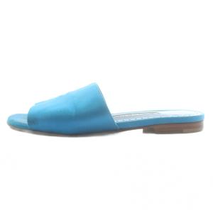MANOLO BLAHNIK サテン フラット サンダル スライド 37 23.5cm ターコイズブルー /XZ GY19