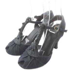 サンダル デニム キャンバス オープントゥ ハイヒール ストラップ 35 22.5cm インディゴ 紺