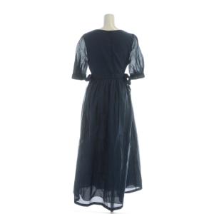 S Max Mara ロングワンピース 五分袖 Vネック ギャザー フレア 紺 ネイビー GY19 /MQ