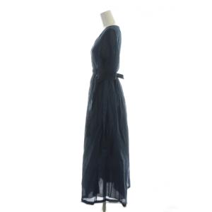 S Max Mara ロングワンピース 五分袖 Vネック ギャザー フレア 紺 ネイビー GY19 /MQ